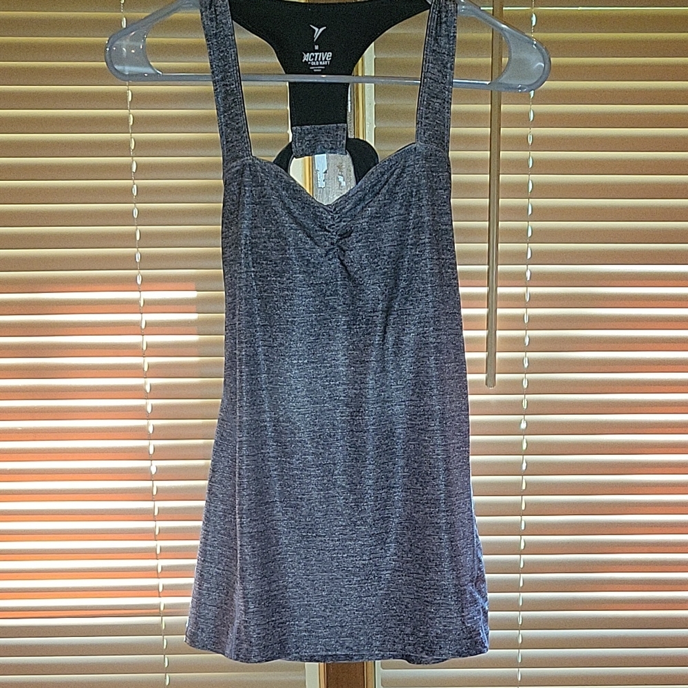 Active Womans Workout Top Gray Tie Sleeveless Tank Top